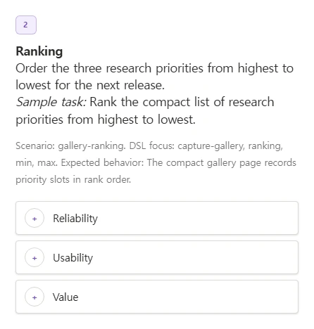 Ranking question in the live respondent survey